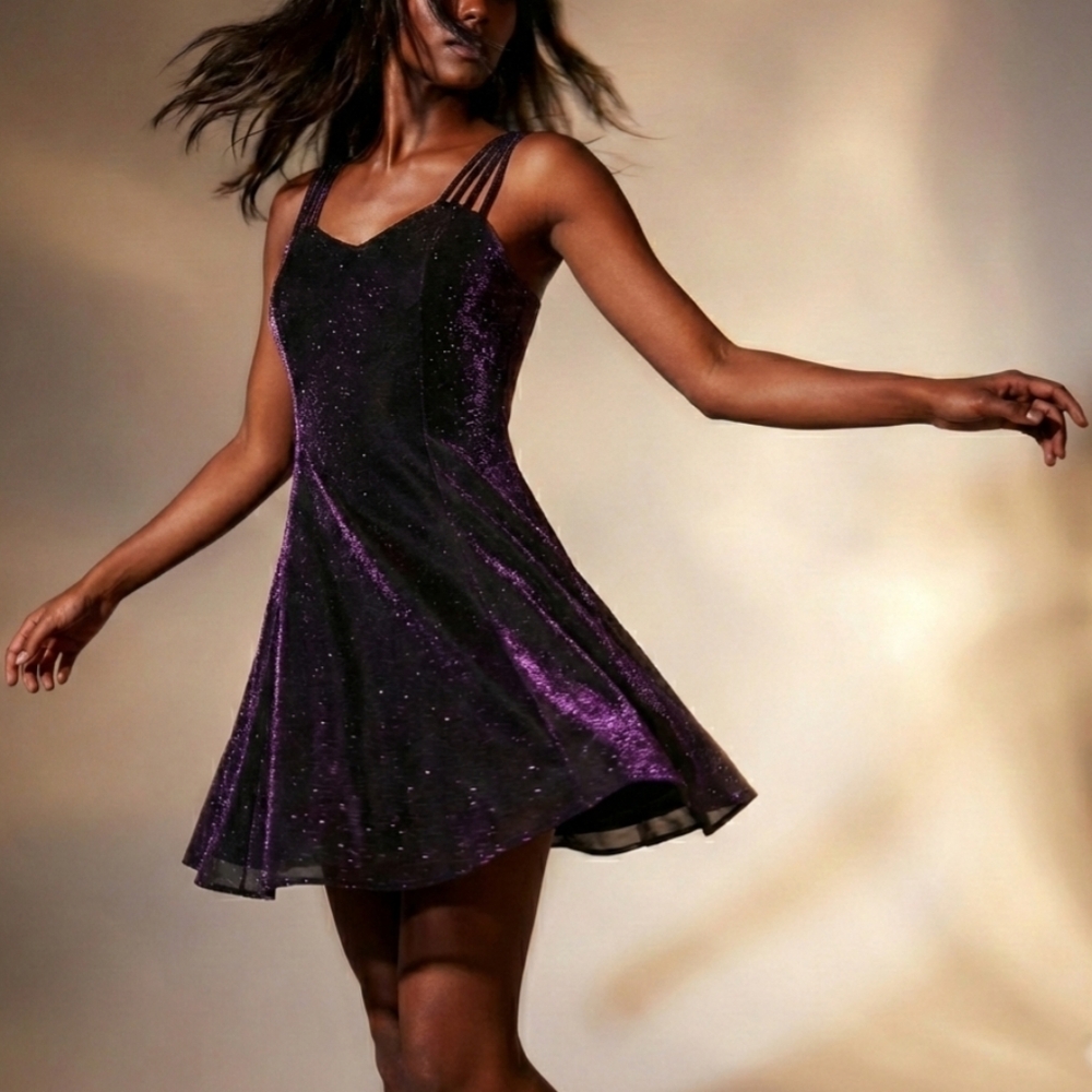 Vintage Purple & Black Shimmery Mesh Dress - Size S